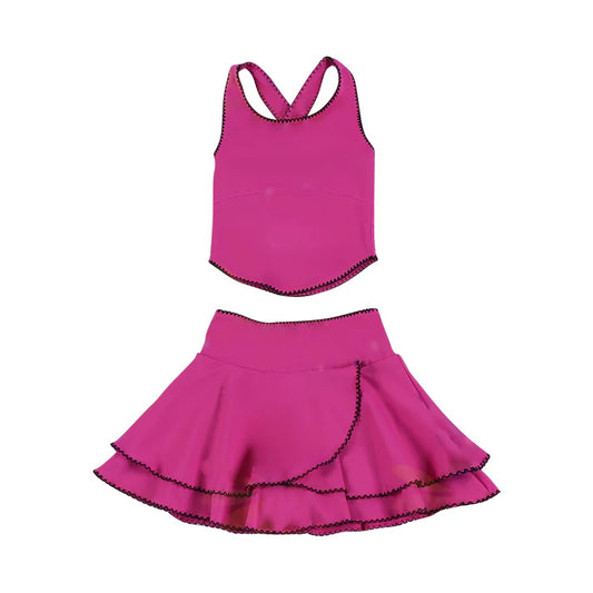 Baby Girls Hot Pink Strap Vest Top Ruffle Skirt Shorts Yoga Clothes Sets Preorder 11.29