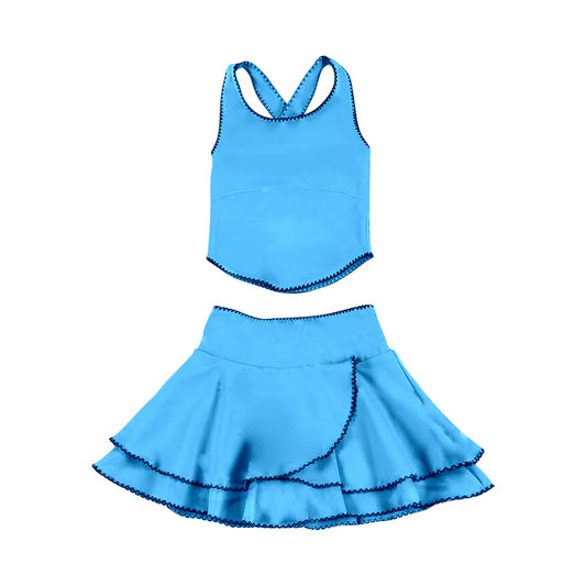 Baby Girls Blue Strap Vest Top Ruffle Skirt Shorts Yoga Clothes Sets Preorder 11.29