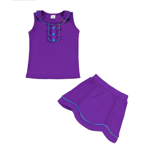 Baby Girls Purple Button Collar Vest Top Skirt Shorts Yoga Clothes Sets Preorder 11.29