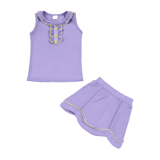 Baby Girls Lavender Button Collar Vest Top Skirt Shorts Yoga Clothes Sets Preorder 11.29
