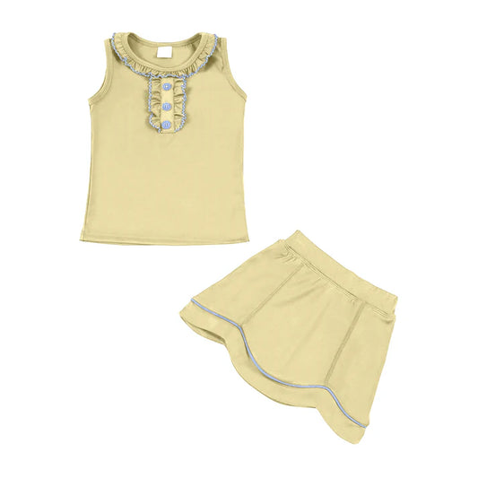 Baby Girls Yellow Button Collar Vest Top Skirt Shorts Yoga Clothes Sets Preorder 11.29