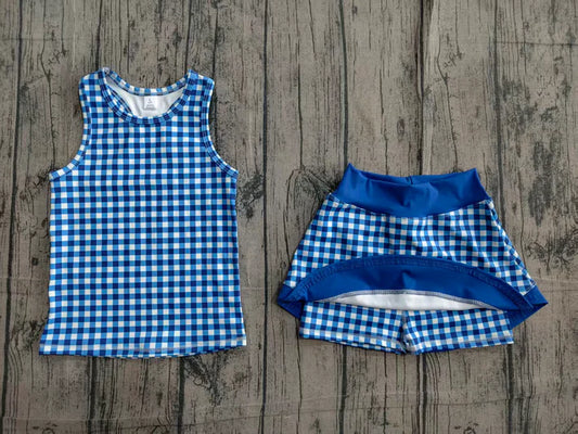 Baby Girls Clothes Blue Checked Tunic Skirt Short Yoga Active Clothes Sets Preorder GSD3652