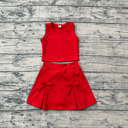 Baby Girls Clothes Orange Vest Top Bows Skirt Shorts Yoga Active Clothes Set Preorder GSD3759