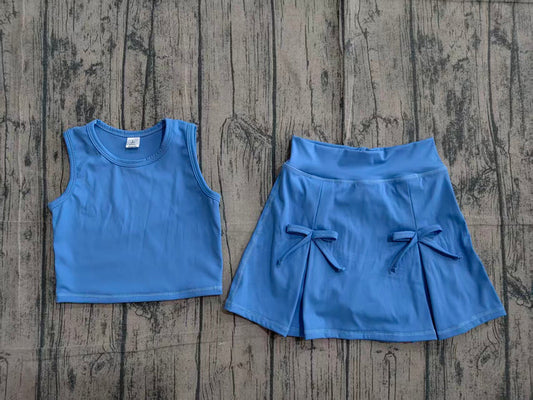 Baby Girls Clothes Blue Vest Top Bows Skirt Shorts Yoga Active Clothes Set Preorder GSD3761