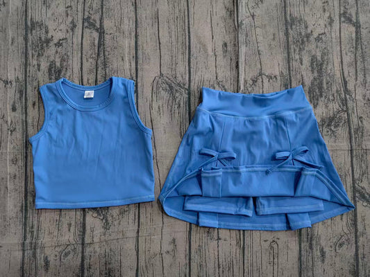 Baby Girls Clothes Blue Vest Top Bows Skirt Shorts Yoga Active Clothes Set Preorder GSD3761