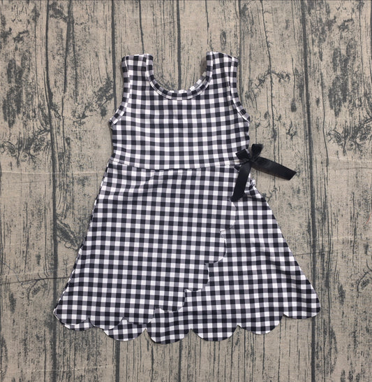 Baby Girls Dress Black Checked Sleeveless Yoga Active Scallop Shorts Knee Length Dresses Preorder GSD3777