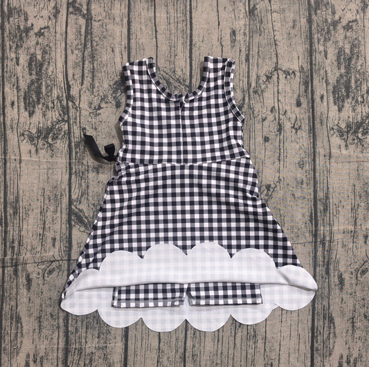 Baby Girls Dress Black Checked Sleeveless Yoga Active Scallop Shorts Knee Length Dresses Preorder GSD3777