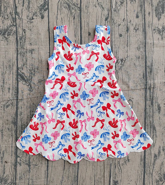 Baby Girls 4th of July Bows Top Yoga Active Scallop Short Knee Length Dress Preorder GSD3809