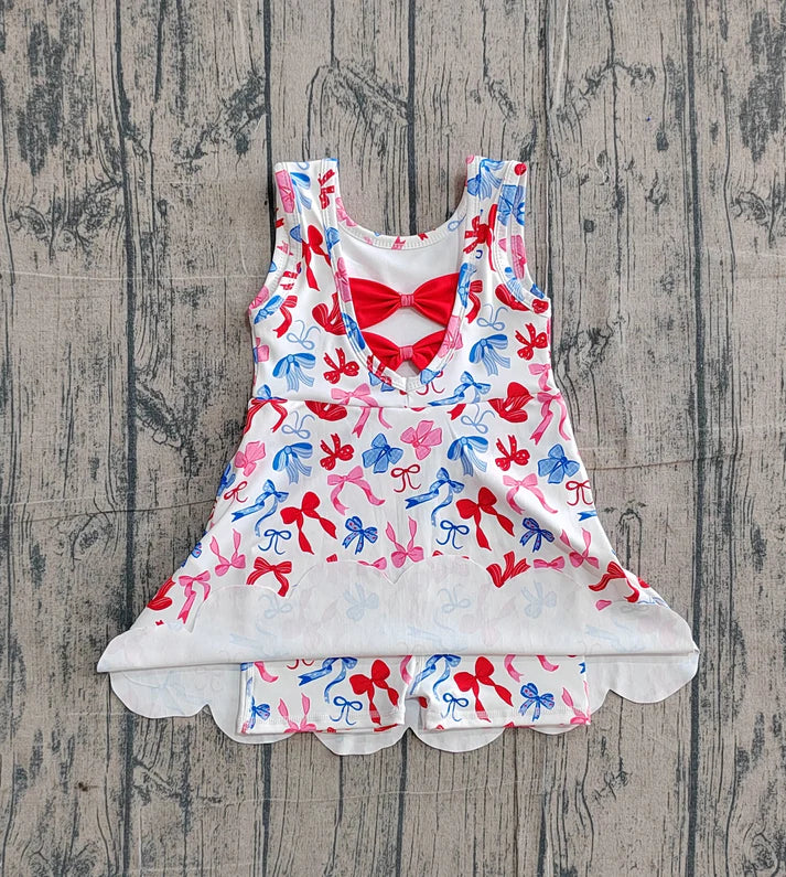 Baby Girls 4th of July Bows Top Yoga Active Scallop Short Knee Length Dress Preorder GSD3809