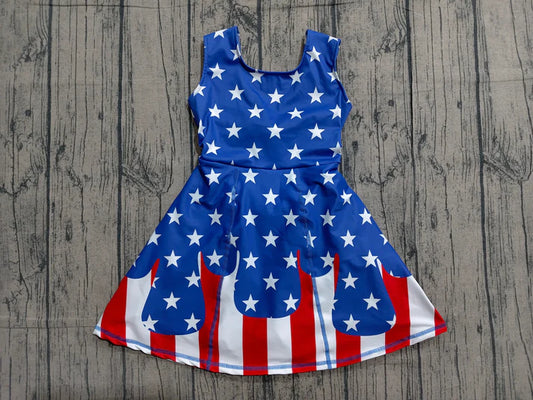 Baby Girls Stars Stripe Yoga Active Short 4th of July Knee Length Dress Preorder GSD3813