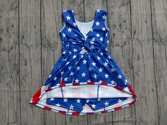 Baby Girls Stars Stripe Yoga Active Short 4th of July Knee Length Dress Preorder GSD3813