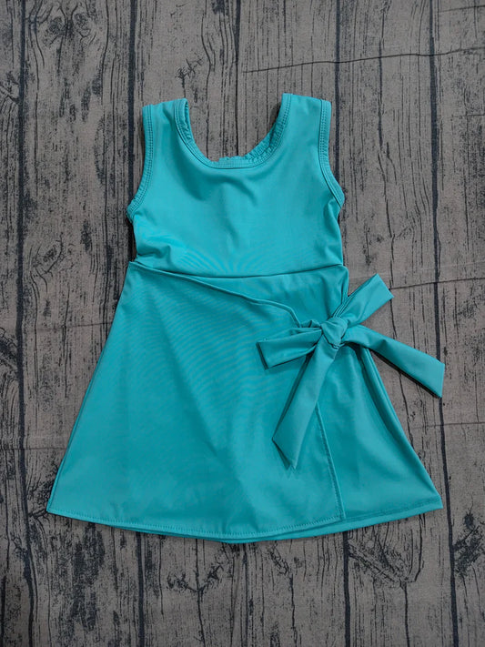 Baby Girls Aqua Sleeveless Bows Yoga Active Short Knee Length Dress Preorder GSD3876