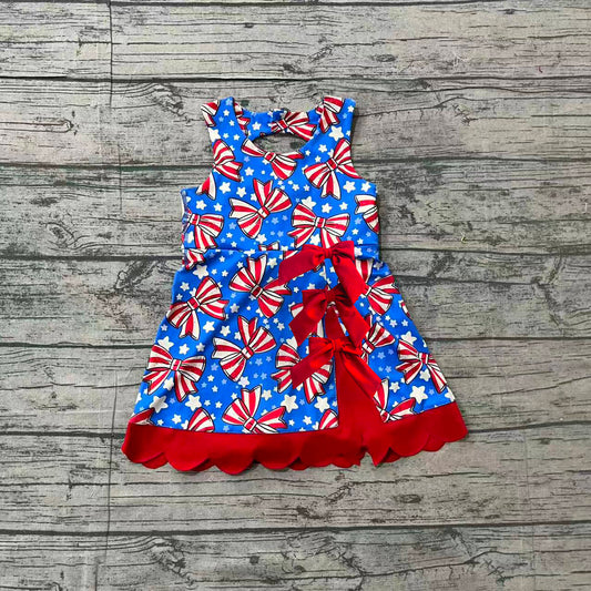 Baby Girls Dress Flag Bows Stars 4th of July Yoga Active Scallop Short Knee Length Dress Preorder GSD3925