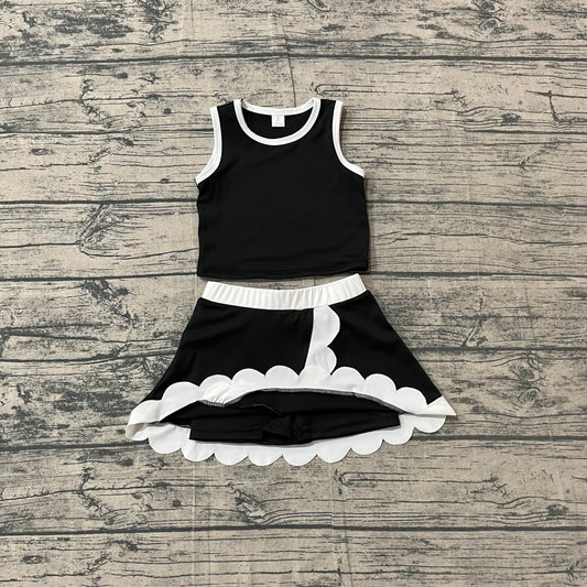Baby Girls Clothes Sleeveless Black Vest Scallop Skirt Short Yoga Active Clothes Set Preorder GSD4029