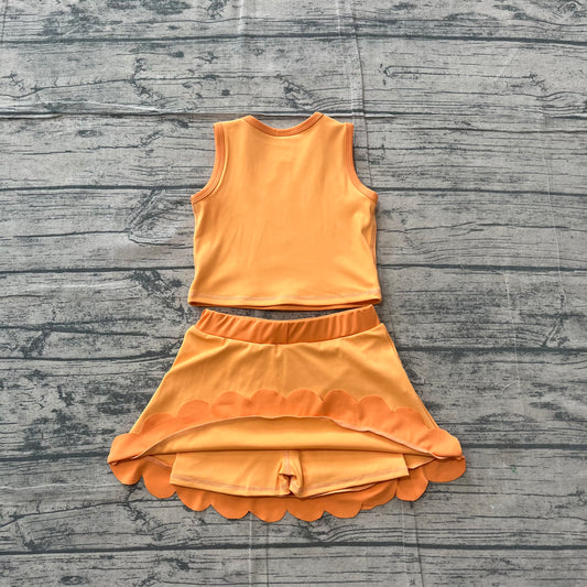 Baby Girls Clothes Orange Vest Scallop Skirt Short Yoga Active Clothes Set Preorder GSD4081