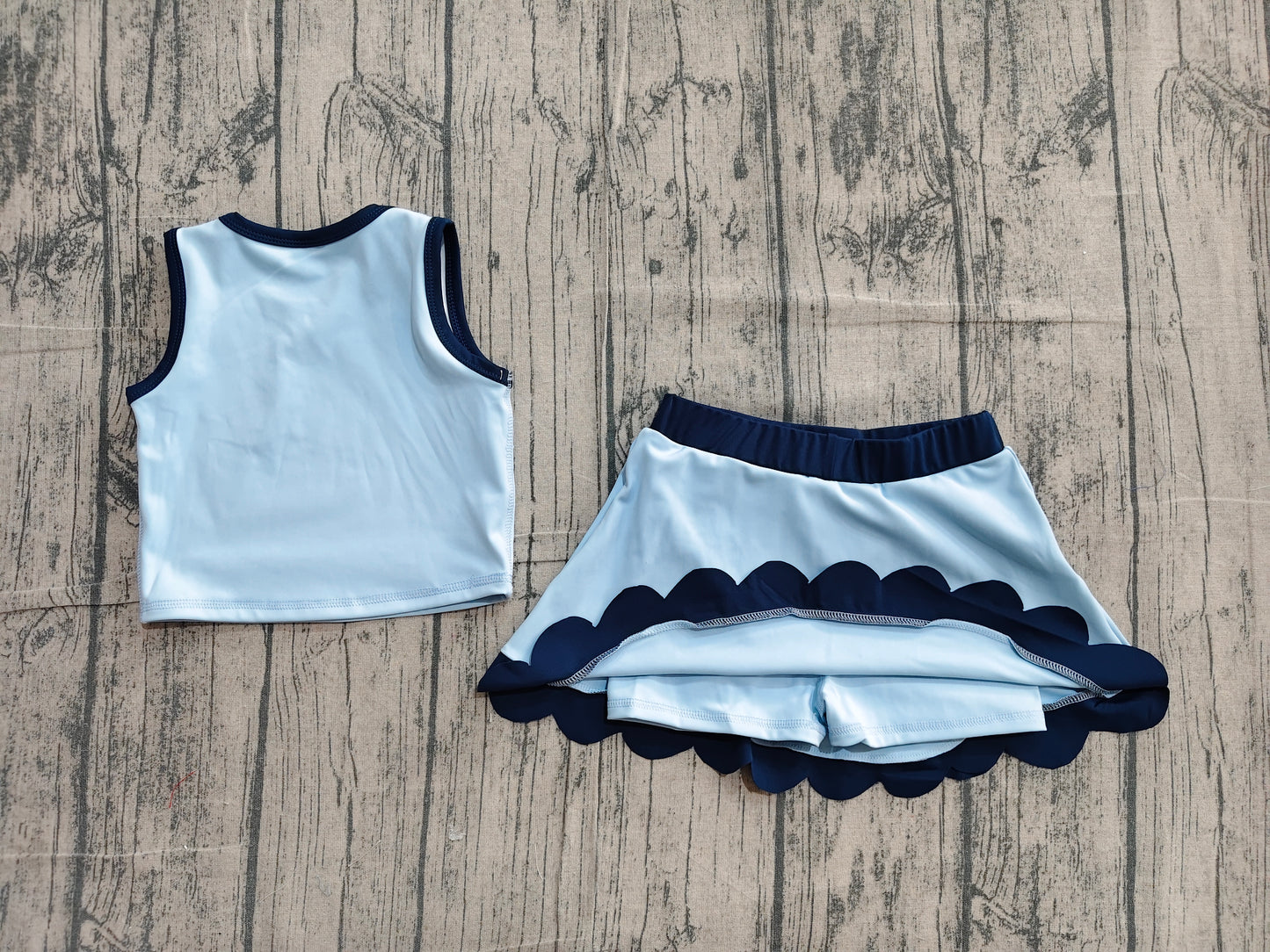 Baby Girls Clothes Blue Vest Scallop Skirt Short Yoga Active Clothes Sets Preorder GSD4082