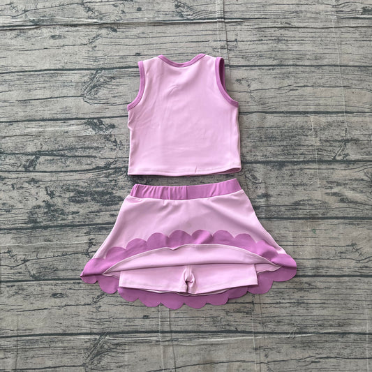 Baby Girls Pink Vest Scallop Skirt Short Yoga Active Clothes Set Preorder GSD4085