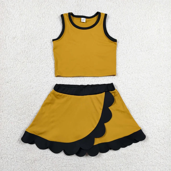 Sibling Baby Girls Colorful Vests Top Scallop Skirt Short Yoga Active Set Knee Length Dresess