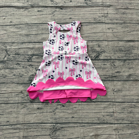 Baby Girls Dress Footballs Bows Team Yoga Active Scallop Short Knee Length Dress Preorder GSD4100