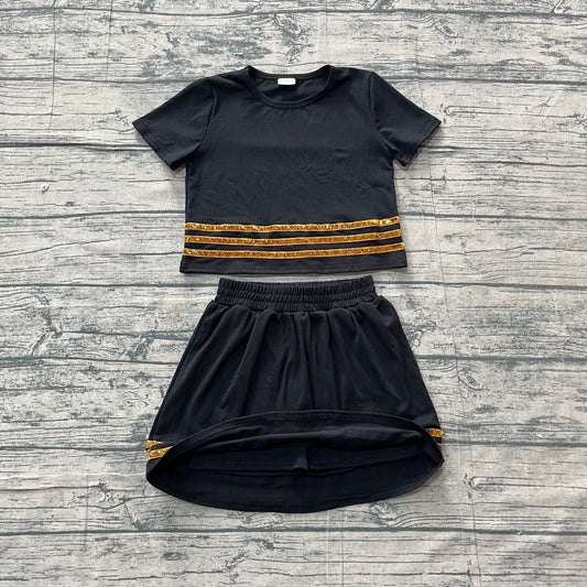 Baby Girls Clothes Black Short Sleeve Stripe Top Skirt Short Clothes Sets Preorder GSD4108