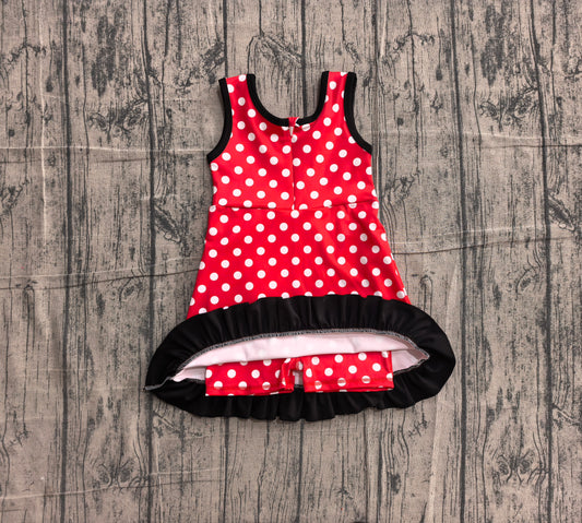 Baby Girls Dress Sleeveless Red Polka Dots Yoga Active Short Knee Length Dress Preorder GSD4128