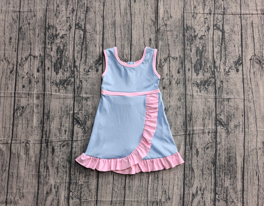 Baby Girls Dress Sleeveless Blue Pink Yoga Active Short Scallop Knee Length Dress Preorder GSD4144