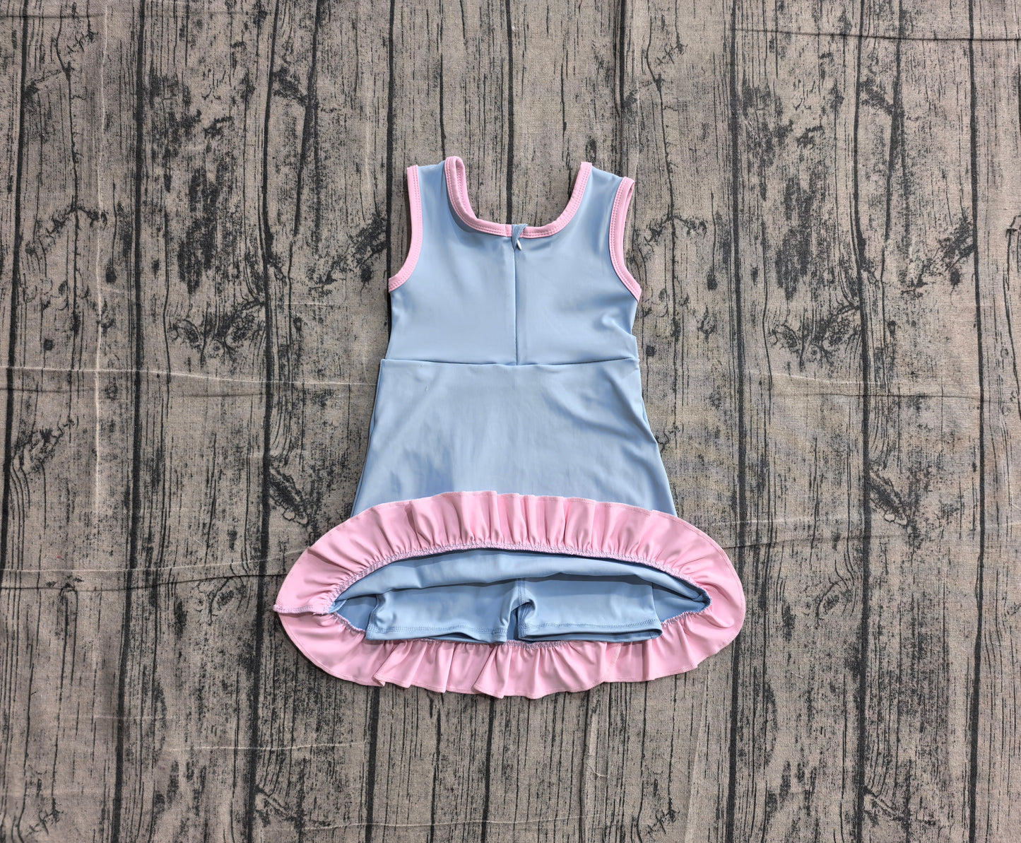 Baby Girls Dress Sleeveless Blue Pink Yoga Active Short Scallop Knee Length Dress Preorder GSD4144