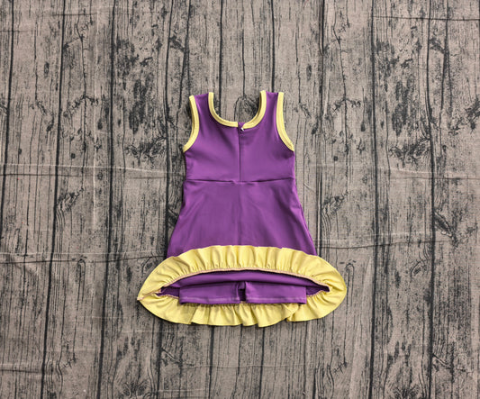 Baby Girls Sleeveless Purple Yellow Yoga Active Short Scallop Knee Length Dress Preorder GSD4147