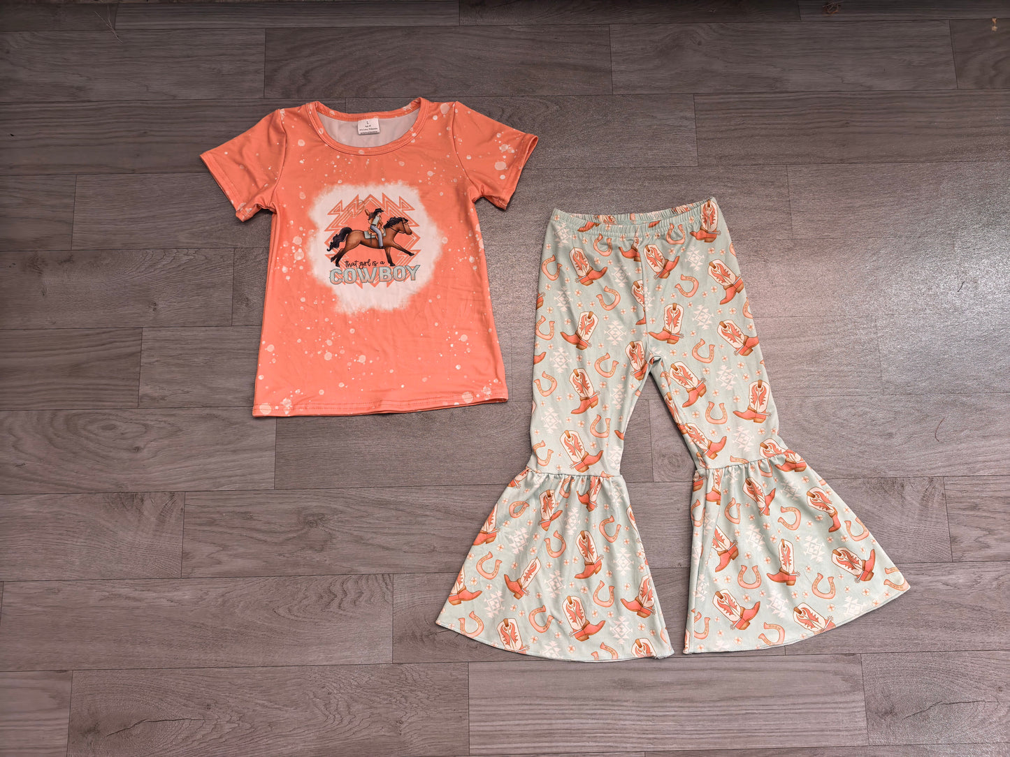 Baby Girls Clothes Cowboy Rodeo Shirt Boots Bell Pants Outfits Clothes Sets Preorder GSPO1571