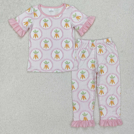 Baby Girls Pajamas Spring Easter Carrots Shirt Pants Pajamas Sets GSPO1992 3.8