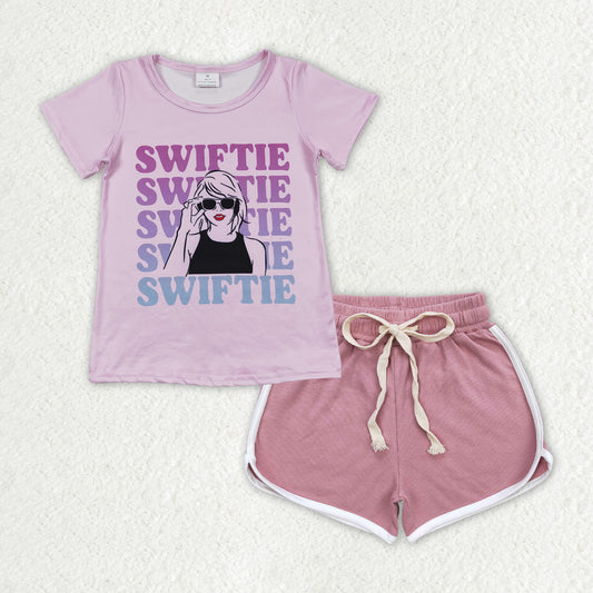 Baby Girls Clothes Purple Singer Shirt Top Dark Pink Shorts Sets GSSO1313