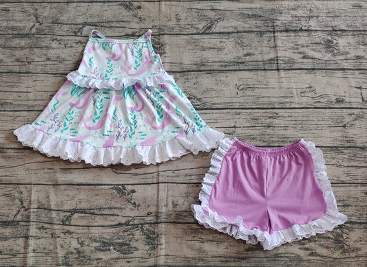 Baby Girls Clothes Mermaid Lace Ruffle Tunic Shorts Clothes Sets Preorder GSSO1675 3.21
