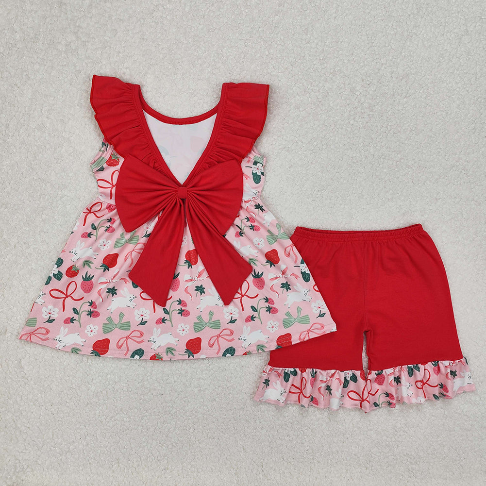 Baby Girls Clothes Strawberry Rabbit Bows Tunic Ruffle Shorts Easter Girls Clothes Sets GSSO1914 3.10
