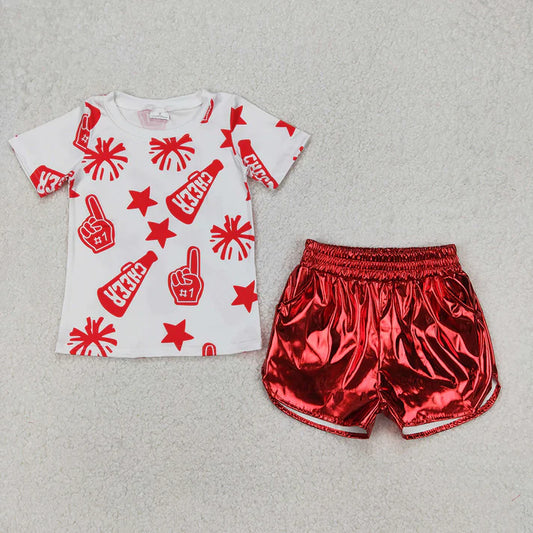 Baby Girls Clothes Cheer Red Team Tops Metallic Shorts Clothes Sets GSSO1937 7.31