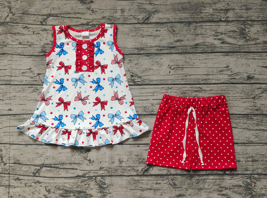 Baby Girls Clothes 4th Of July Bows Tunic Shorts Sets Preorder GSSO1991