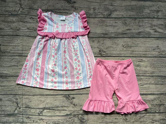 Baby Girls Clothes Pink Flowers Tunic Ruffle Shorts Sets Preorder GSSO2012