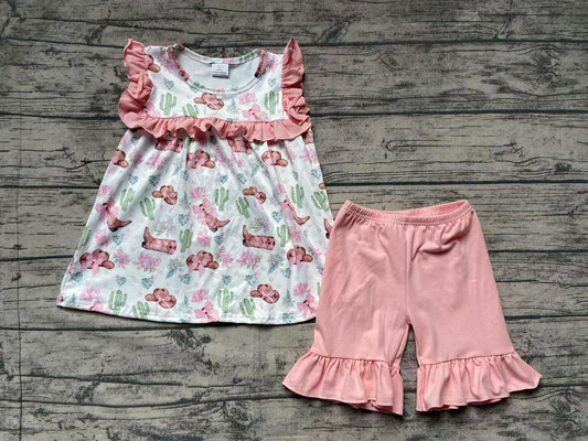 Baby Girls Clothes Boots Castus Flowers Tunic Ruffle Shorts Sets Preorder GSSO2066