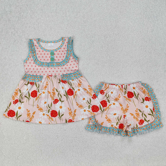 Baby Girls Clothes Summer Polka Dots Flowers Tunic Ruffle Shorts Sets GSSO2067 3.8