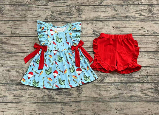 Baby Girls Clothes Fishing Float Bows Tunic Top Ruffle Shorts Sets preorder GSSO2097 3.13