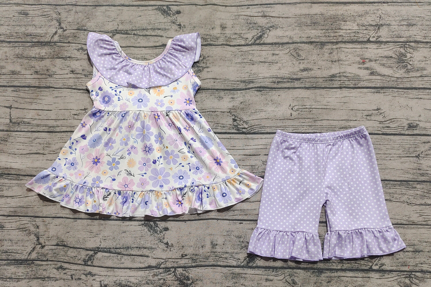 Baby Girls Clothes Light Blue Flowers Tunic Ruffle Shorts Clothes Sets preorder GSSO2306 3.22