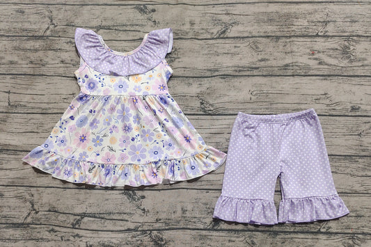 Baby Girls Clothes Light Blue Flowers Tunic Ruffle Shorts Clothes Sets preorder GSSO2306 3.22