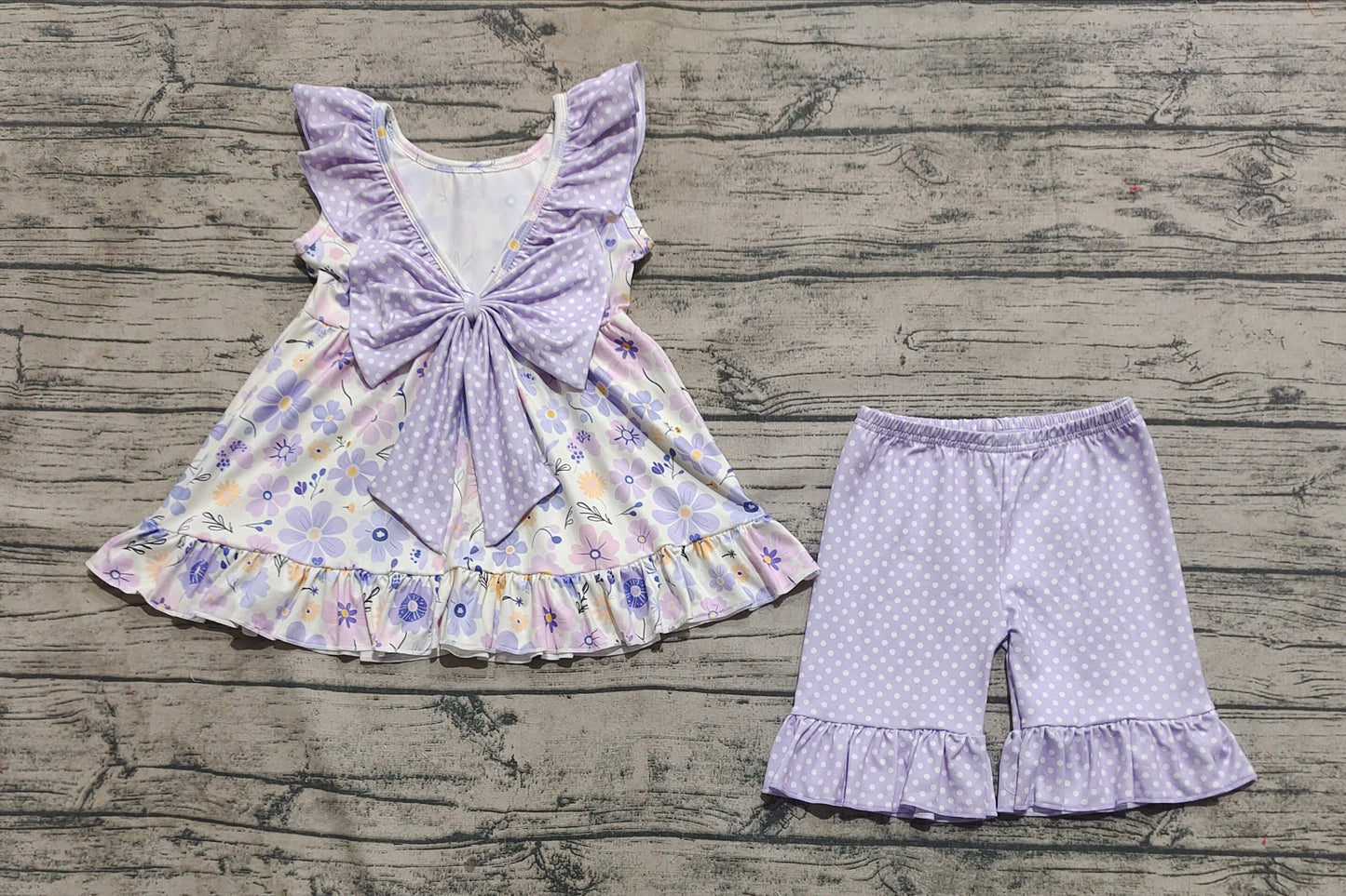 Baby Girls Clothes Light Blue Flowers Tunic Ruffle Shorts Clothes Sets preorder GSSO2306 3.22