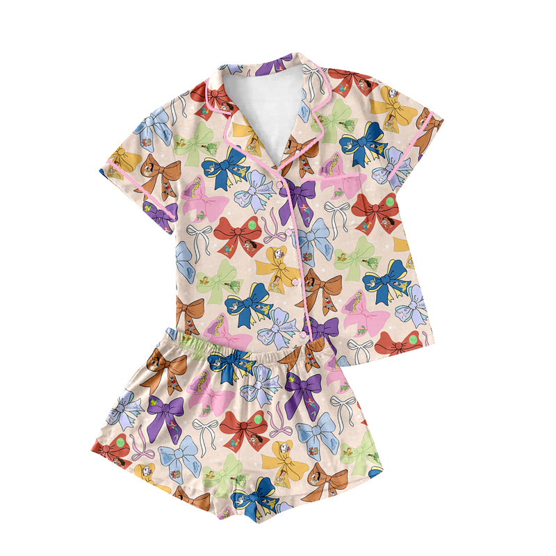 Adult Women Pajamas Short Sleeves Colorful Bows Cartoon Princess Tops Shorts Pajamas Preorder GSSO2320 3.3