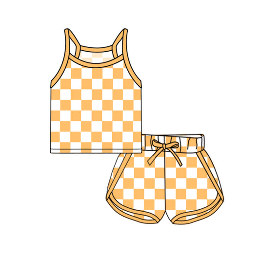 Baby Girls Clothes Orange Strap Plaid Top Short Sport Set Preorder GSSO2333 3.4