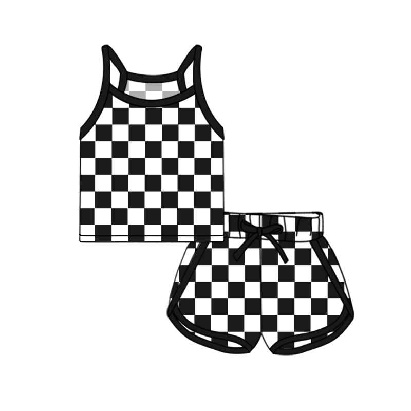 Baby Girls Clothes Black Strap Plaid Top Short Sport Set Preorder GSSO2334 3.4