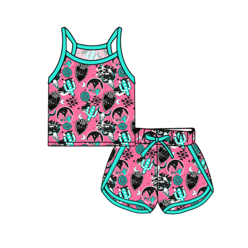Baby Girls Clothes Strap Pink Cactus Cow Print Camo Top Short Sport Set Preorder GSSO2340 3.4