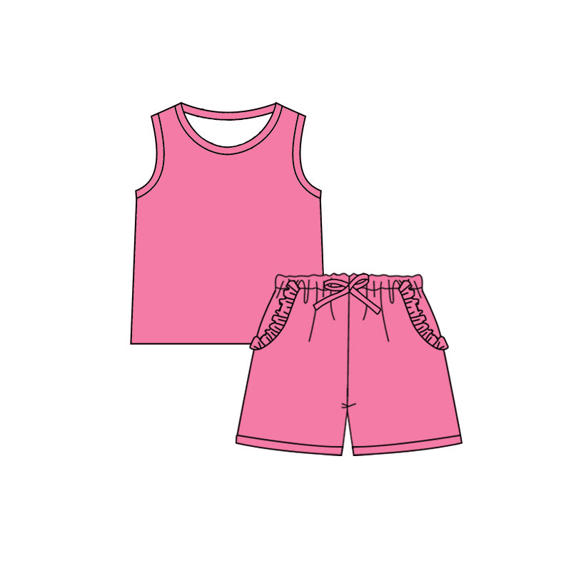 Baby Girls Clothes Cotton Pink Sleeveless Top Pockets Short Set Preorder GSSO2342 3.4