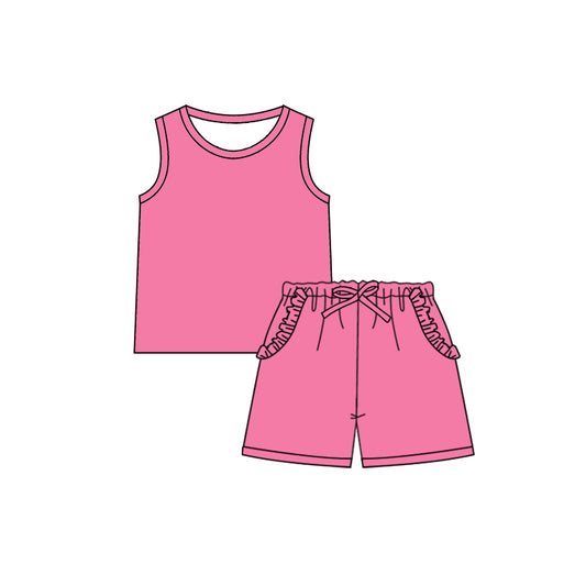 Baby Girls Clothes Cotton Pink Sleeveless Top Pockets Short Set Preorder GSSO2342 3.4