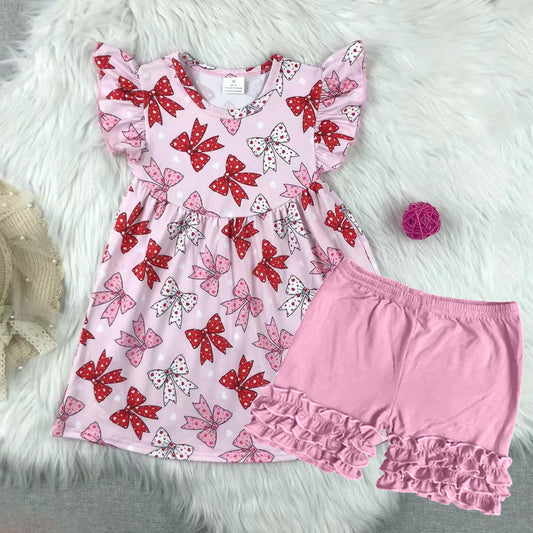 Baby Girls Clothes Pink Flutter Sleeves Bows Tunic Ruffle Short Set Preorder GSSO2360 3.5