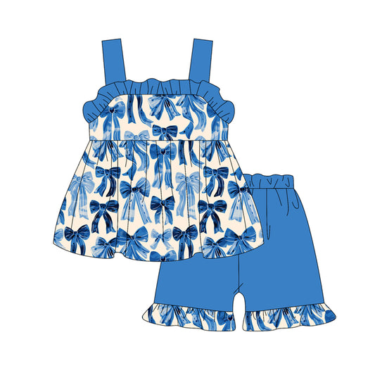 Baby Girls Clothes Hot Blue Strap Bows Tunic Ruffle Short Set Preorder GSSO2369 3.4
